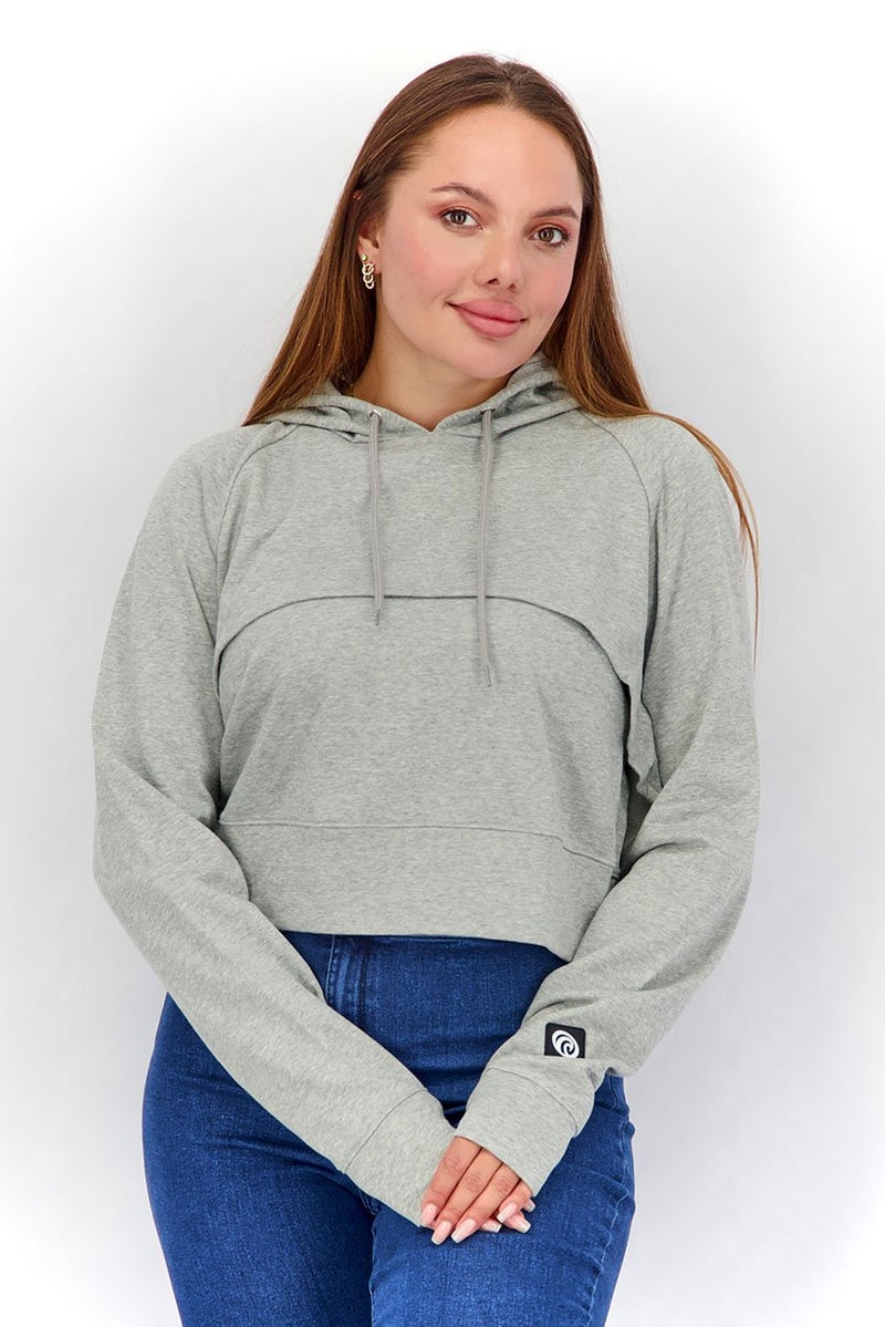 Piping Hot Women Hooded Long Sleeves Solid Sweatshirt, Grey - Image 1